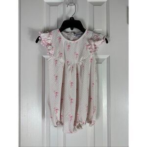 Smockingbird Girls Flamingo Print Pom Pom Bubble Romper Size 3